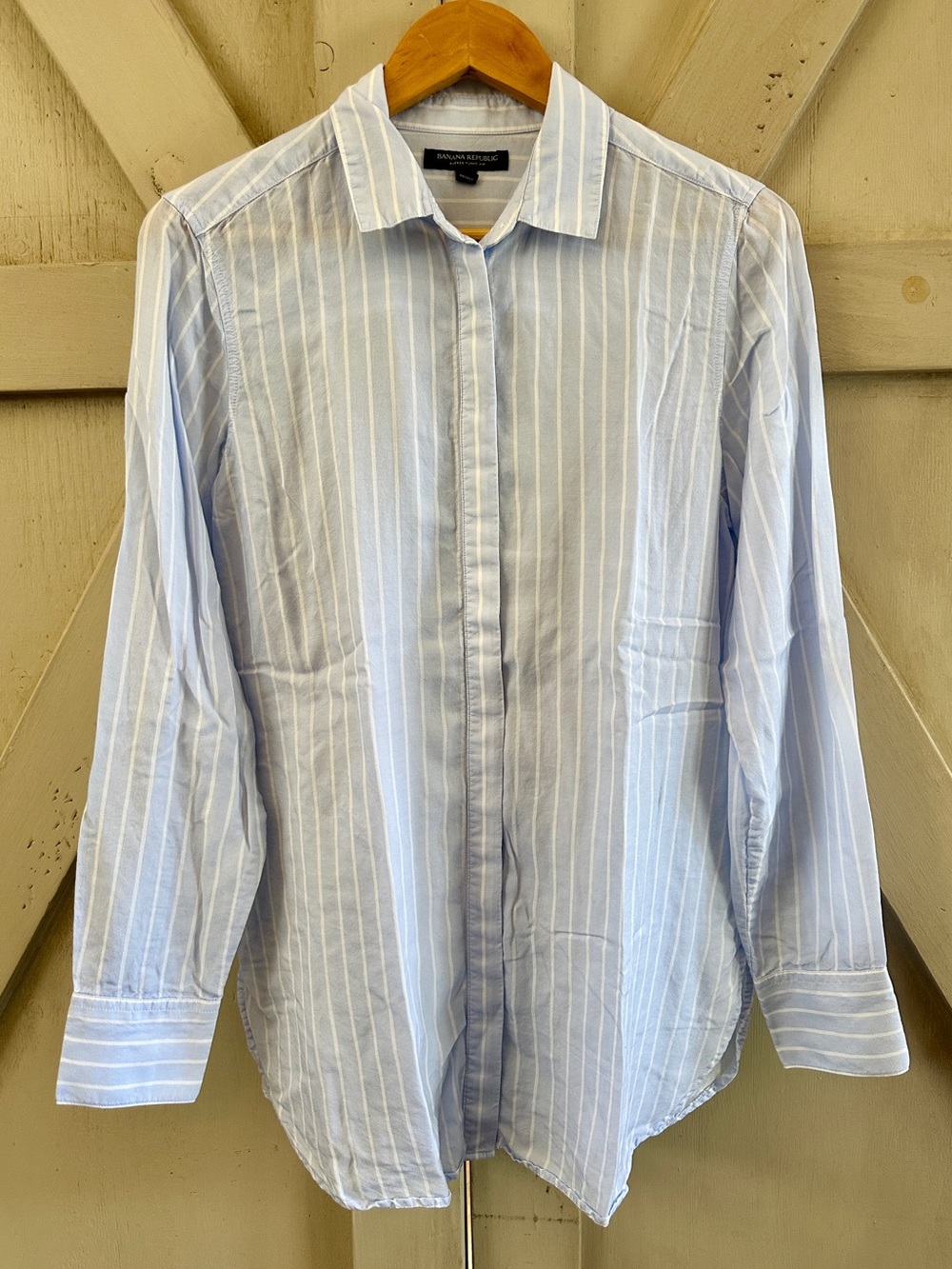 Banana Republic Parker Tunic Fit Striped Button Down Shirt M Blue White